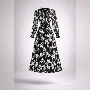 Calvin Klein Women's Black & White 
Floral Maxi Dress Sheer Sleeves
Size 8